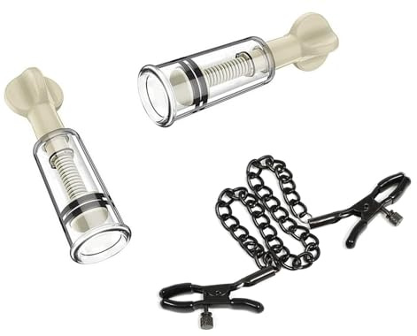 Adjustable Chain Nipple Clamps，Nipple Suckers and Nipple Clips,Cupping Therapy Set, Stainless Steel Non Piercing Nipple Rings Decorative Clip, for Women/Men Adjustable Pressure Breast Clamps(Black)