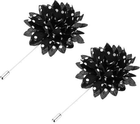 QUARKZMAN 2 Spille Da Occhiello A Fiori Spilla Da Taschino Nero/Bianco | Per Uomo, Boutonnieres Fiore In Satin A Mano Con Motivo A Pallini, Accessori Per Matrimonio Anniversario Laurea