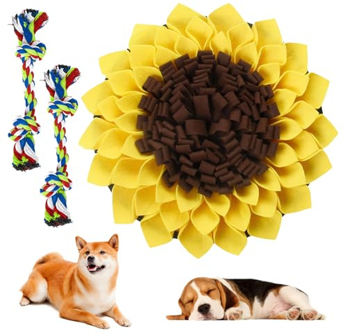 AOUZOVLI Schnüffelteppich Hund,Schnüffelmatte Hund,Sonnenblumenmuster Schnüffelteppich,Mit 2 Hundespielzeug Seil,Fördert Das Natürliche Futtersuchen Und Baut Stress Ab