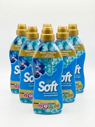 Ammorbidente Concentrato Profumato Classic Blue, 750ml, 30 Lavaggi, Confezione da 3 o 6 Pezzi (Set da 6 Pezzi)
