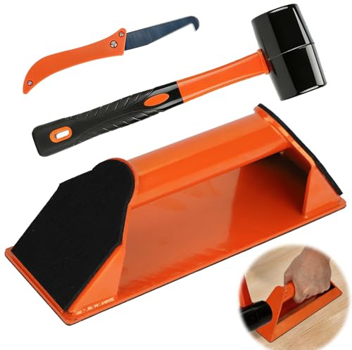 Qivine Outil Réparation Sol Stratifié Kit Pose Parquet Marteau Caoutchouc | Kit pose parquet, Tampon adhésif lavable sans résidu, Fer anti-choc, Pour stratifié, LVP, SPC, bois, marbre
