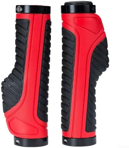 Manopole ergonomiche per bicicletta in gomma e plastica ingegneristica con doppio sistema di bloccaggio in alluminio per una vestibilità sicura (nero e rosso)