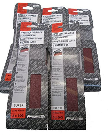 Piranha Sanding Belts 75 x533mm 60G 15pcs X33186 Wood/Paint/Varnish/Plaster
