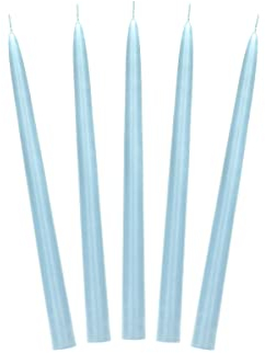 PartyDeco SKMAT-011 Lot de 10 bougies de table/à tige, chandelier, pointues, bleu clair, mate, 24 cm