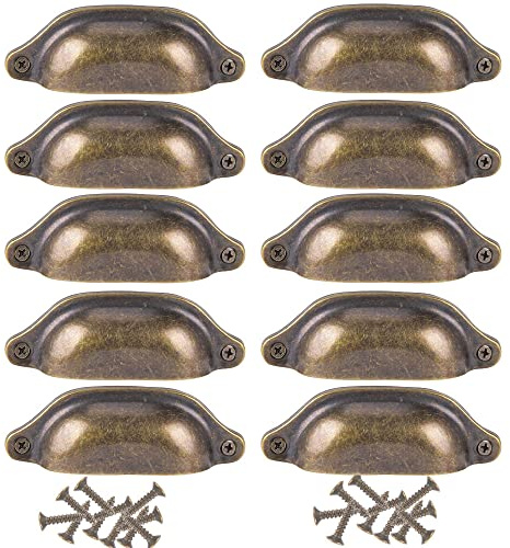 PETITES ECREVISSES 10pcs 98mm Poignée pour Tiroir Rétro Coquille, Fer Incurvé Bouton de Porte de Placard Vintage (Bronze)