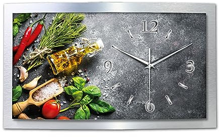 Kreative Feder 3D Designer-Wanduhr Frische Küche in modernem Metallic-Design; leise Funkuhr mit Motiv wahlweise in Zwei Größen (WAA119, 50x30cm; leises Funkuhrwerk)