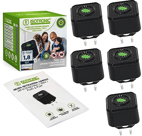 ISOTRONIC Insektenschutz Milbenschutz 230V | Ultraschall Milbenabwehr, Insektenabwehr gegen Bettwanzen und Milben | Milbencontroller