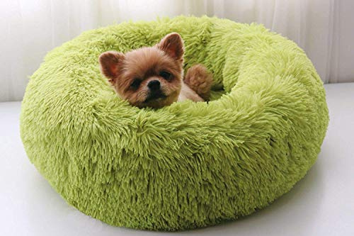 Maran Rutschfestes Haustierbett, süßes weiches Bett für Katzen,Rundes Donut-Schlafkissen Fur Donut Kuschelbett für Hunde und Katzen, weiches Plüsch Katzenbett-grün-50cm