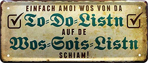 schilderkreis24 - Blechschilder Lustiger Bayern Spruch Amoi WOS bayerisch Deko Humor Dialekt Türschild bayrisch München Schild Witziges Geschenk Weihnachten 28x12 cm