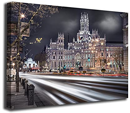 Generico Cuadro Lienzo Canvas Edificio de Correos, Cibeles y Puerta de Alcala Madrid – Varias Medidas - Lienzo de Tela Bastidor Madera de 3 cm - Impresion Alta resolucion (50, 33)