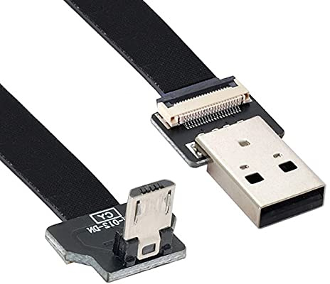 NFHK Down Angled USB 2.0 Type-A Male to Micro USB 5Pin Male Data Flat Slim FPC Cable for FPV & Disk & Phone 50cm