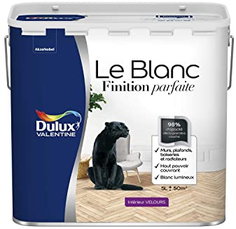 Dulux Valentine Le Blanc Finition Parfaite - Peinture Intérieure Murs, Plafonds et Boiseries - 98% d'opacité - Velours Blanc 2,5 L