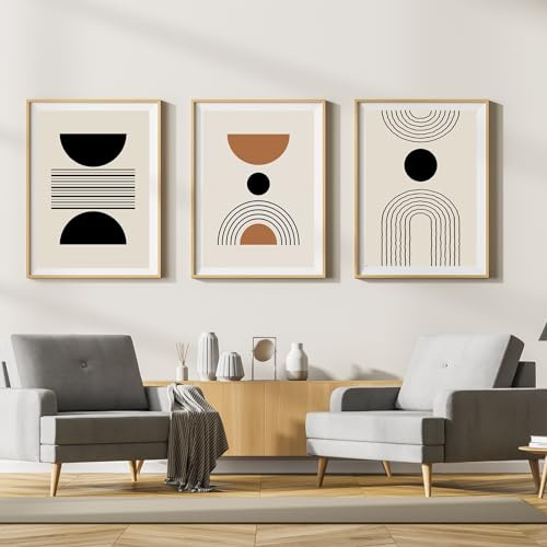 LYBOHO Leinwand Bilder,Moderne Abstrakt Kunstposter Wandbilder Wohnzimmer,Boho Poster Set für Wohnzimmer Schlafzimme(Geometrie 1, 3PCS-40x60cm)