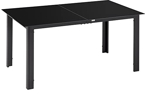 Outsunny Gartentisch Aluminium 150 x 90 cm Wetterfest Balkontisch mit Glas-Tischplatte, Buffettisch Campingtisch für 6 Personen Terrassentisch Outdoor Esstisch für Garten, Terrasse Balkon Schwarz