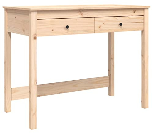 vidaXL Schreibtisch mit Schubladen, Computertisch für Büro Arbeitszimmer, Holztisch mit viel Stauraum, PC Tisch Bürotisch, Massivholz Kiefer