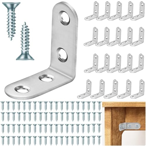 Lonely high heels 20pcs L Brackets Angle Brackets Corner Brackets for Wood 90 Degree Right Sleeper Brackets Stainless Steel Fastener with Screws for Wood Shelves Furniture Cabinet (50MM), Silver