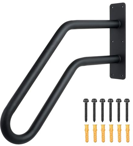 Purife Heavy Duty Black Hand Railings for Stairs Outdoor (1-3 Steps) - U Shaped Matte Safety Grab Bars for Elderly, Wall Mounted Handrails for Indoor Concrete Steps for Garage, Porch, Basement
