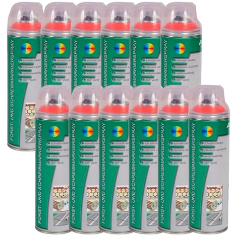 AWOTEX 12 x Forst-Markierungsspray in Rot 500 ml I 2-3 Jahre sichtbar I präzises Markierspray Forst I umweltfreundliche Sprühfarbe für Holz I fluoreszierende Farbe I Forst Werkzeug