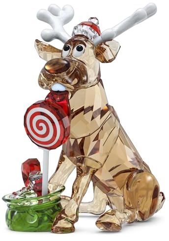 Swarovski Holiday Cheers Dulcis, Figura de Reno Decorativa de Cristales Transparentes con Detalles Lacados en Blanco