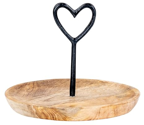 levandeo Holz-Teller Ø20cm Metall Herz Mangoholz Tischdeko Servierplatte Etagere Natur Deko Teller Tischdeko Wohndekoration