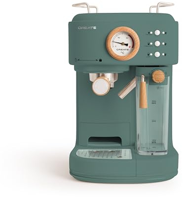 CREATE / THERA RETRO PRO/Halbautomatische Espressokaffeemaschine Grün-Sage / 20 bar, Milchtank, Tropfschale, zwei Ausläufe, Fassungsvermögen 1.5L, für gemahlenen Kaffee, 1250W