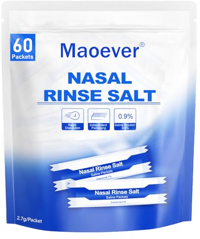MAOEVER Neti Pot Salt, Individually 60 Saline, Nasal Wash Refill Kit | Sinus Rinse for Neti Pots | Nasal Irrigation System | Nasal Rinse | Sinus Relief | Nose Washing