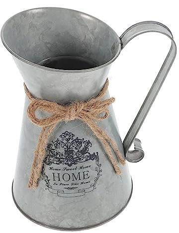PRETYZOOM Floral Arrangement Bucket with Handle Vintage Pitcher Vase Galvanized Metal Flower Pot for Decor
