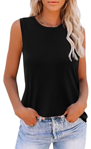 Zeagoo Camiseta Tirantes Mujer de Verano Cuello Redondo Blusas Verano Sin Mangas Color SólidoTops Casuales Sueltos Negro s