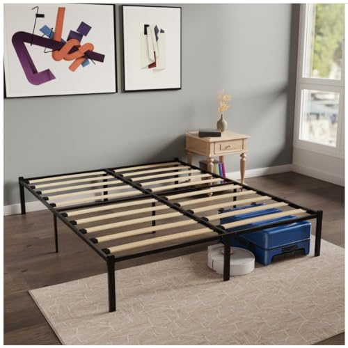 Dreamzie Cadre de Lit 140 x 190 avec Sommier à Lattes en Bois - Sommier 140x190 cm - Hauteur de 41 cm - Structure Solide, Assemblage Facile, Capacité de Rangement 38cm