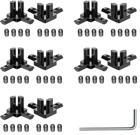 10PCS Black 2020 3-Way Corner Bracket Connector with 48Pcs M4 Screw and 1Pcs M2 Wrench for 2020 Series Aluminum Extrusion Profile (3-Way End Corner Bracket, Black)