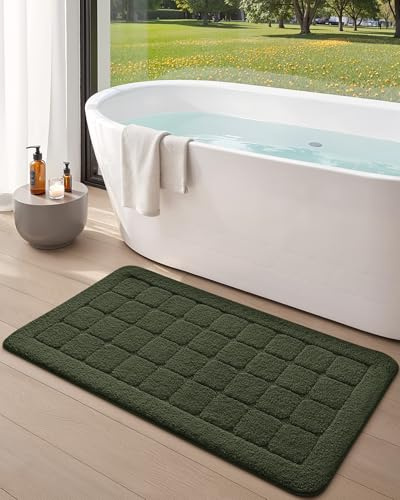 COLOR&GEOMETRY Badezimmerteppich Groß Badematte rutschfest 61 x 110 cm, Badteppich Waschbar Weiche Absorbierende Badvorleger Teppich Badezimmer für Badezimmerboden Dusche Badewanne, Grün