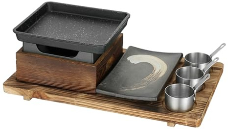 UGCER Juego de Parrilla Japonesa para Barbacoa, Estufa de carbón portátil con Base de Madera para Yakiniku, Robata, Yakitori, Takoyaki, Camping,B