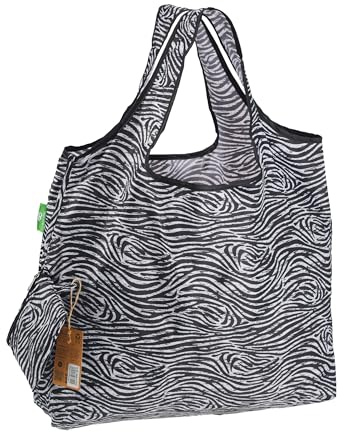 ECO CHIC Foldable Reusable Large Recycled Grocery Bags Lightweight Shopping Tote Bags with Storage Pouch (Zebra Stripes)