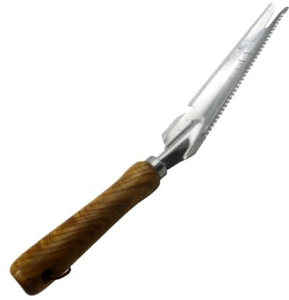 ANCLLO Gartengeräte, Multifunktionaler manueller Unkrautstecher, Unkrautstecher mit Holzgriff, Unkrautstecher aus Edelstahl mit Maßband, Mähwerkzeug, Unkrautzieher, Unkrautstecher-Schaufel