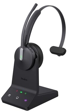 Yealink WH64 DECT und Bluetooth Mono UC Zoom Kabelloses Headset, 185 m Reichweite, EIN-Ohr-Arbeitskopfhörer mit 3-facher Geräuschunterdrückung, Klingelton, Büro-Headsets für Schreibtisch-IP-Telefon