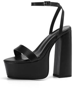 WOkismD 15CM Open Toe Dicke Sohle Sexy High Heel Sandalen Nachtclub Pole Dance Hochzeit Kleid High Heels,Schwarz,39 EU