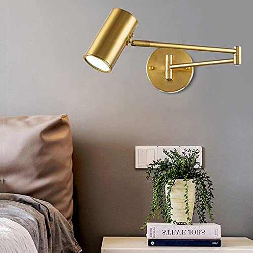 SSNCcNC Gold, LED Moderne Wandleuchte Vintage Industrial Leselampe Verstellbare Metall Langarm Wandbeleuchtung Studieren Schlafzimmer Wandlampe Arbeitszimmer Büro Wohnzimmer Nachttischlampe