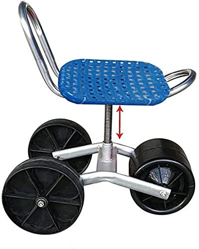 Gartenhocker mit Rollsitz und Stauraum, Outdoor-Gartenwagen für kleine Werkzeuge, Blau