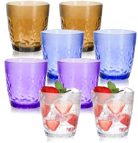 Lot de 8 verres à boire en plastique coloré - Réutilisables - 200 ml - En acrylique transparent - Empilables - Pour jus, bière, barbecue, camping, pique-nique - 4 couleurs