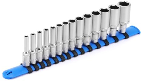 CASOMAN 14 PCS 1/4-Inch Drive Metric Deep Socket Set, 6-Point, Long Socket, 4-15mm, CR-V