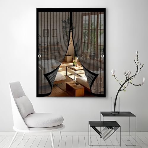 Magnetic Fly Screen Door 49 x 130 cm Anti Mosquito, Keep Fresh Air in, Portable, Foldable, Custom Sizes, Magnetic Fly Screen Insect Curtain for Patio Door/Balcony, Black