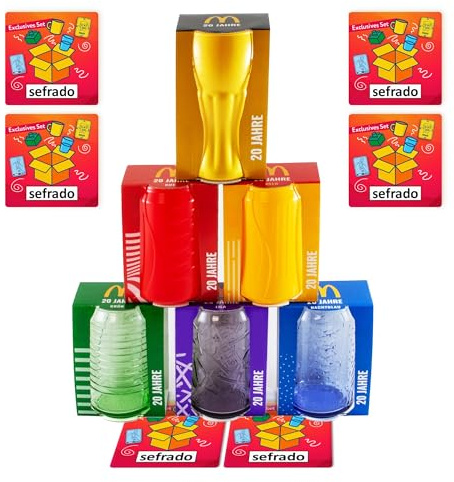 sefrado Bundle Untersetzer kompatibel mit 6er Cola Glas Set McDonalds 2025-20 Jahre Jubiläums Sammel Gläser