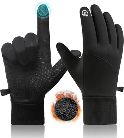 CRAZY SHARK Winter Warm Gloves, Windproof Water-Resistant Thermal Gloves | Anti-slip Touch Screen Cycling Gloves for Men Women Hiking Climbing Riding Bike Outdoor Sports (Black）