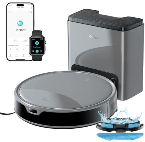 Lefant M350 Robot Aspirador y Fregasuelos con Mapeo Láser ToF, Cuerpo Ultra Delgado 7.9 cm, Succión 6000 Pa, Autovaciado 75 Días, Ideal para Apartamentos, WiFi/Alexa/App,Gris