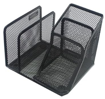 SUPERWSLING Mini Schreibtisch Organizer Schwarz, mit 2 aufrechten Ordnern, Stiftehalter mit 2 Fächern, büro organizer, Zeitschriftenhalter, Ablagefächer Stapelbar