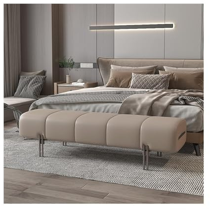 L3s9mPzVb4 Bettbank Bett-Endhocker, Schlafzimmer-Bett-Vorderhocker, Bettcouch, Leder, minimalistisch, Garderoben-Sofa-Hocker, Softpack-Schuh, Lange Bank(Khaki)