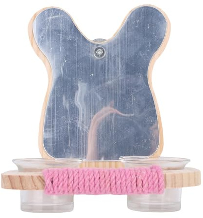 Haofy Mangeoire à Oiseaux en Bois de Bouleau de 6 Pouces de Diamètre pour Inséparables Calopsittes avec Bol de Nourriture intégré et Miroir pour Petits Oiseaux pour l'enrichissement de la Cage,