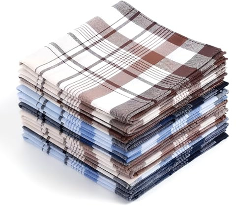 Alyxen 12 Fazzoletti di Cotone 40x40 cm - Fazzoletti in Stoffa Riutilizzabili per Uomo e Donna, Assorbenti e Morbidi - Set con 3 Disegni a Quadri, Ideali per Sport, Viaggio e Ogni Giorno