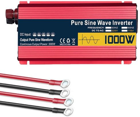 Inverter a Onda Sinusoidale Pura da 72V a 110V, 1000W CC 72V/60V/48V/24V/12V, Caricabatterie, Ingresso CC, Uscita CA, Inverter di Potenza Solare Fuori Rete 120V/230V per Camion, Casa(Size:12V to 110V)