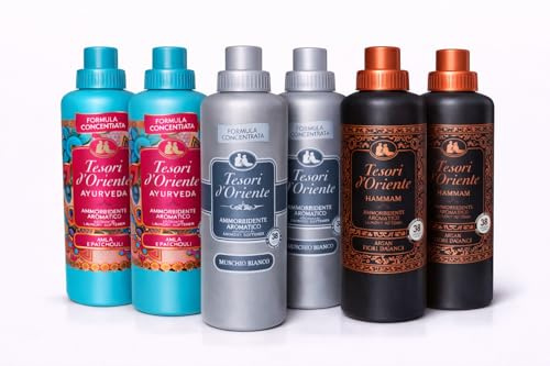 Tesori d’Oriente Weichspüler Konzentrat Mix-Set 6er Pack (6x 760 ml) – 2x Ayurveda + 2x Muschio Bianco + 2x Hammam – italienische Marke, langanhaltende Frische, extra weiche Wäsche Veltao